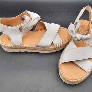 Frye White Leather Espadrille Sandal Shoes with Jute Platform. Chunky Boho Sz 6